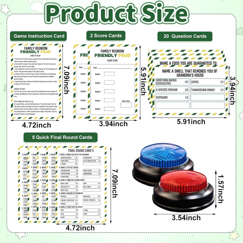 IIDEA Family Friendly Feud Card Game with 2 Answer Buzzers,Family Reunion Game Night Fun Trivia Quiz for Holiday Gathering Party Office Class Groups Team Building - Image 2